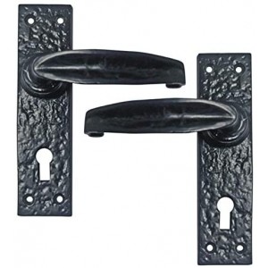 "Almon"Black Iron Door Handle with Plate